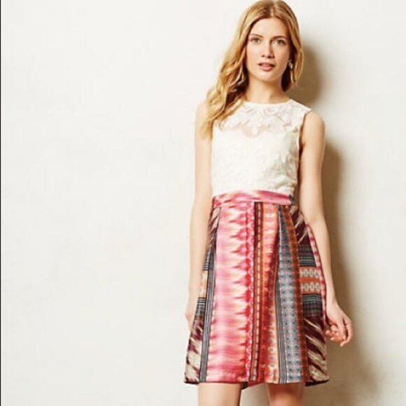 Anthropologie Weston Boho Cream Lace Printed Dress - Picture 1 of 6